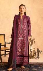 Amaaj By Johra Luxury Embroidered Unstitched 3 Piece Suit Purple colour   - Winter Collection - Image 2