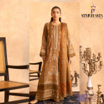 Amaaj By Johra Luxury Embroidered Unstitched 3 Piece Suit Brown colour   - Winter Collection