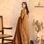 Amaaj By Johra Luxury Embroidered Unstitched 3 Piece Suit Brown colour   - Winter Collection - Image 2
