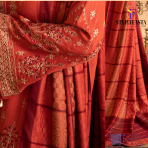 Amaaj By Johra Luxury Embroidered Unstitched 3 Piece Suit Rust colour   - Winter Collection - Image 3