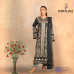 Amaaj By Johra Luxury Embroidered Unstitched 3 Piece Suit Grey - Winter Collection
